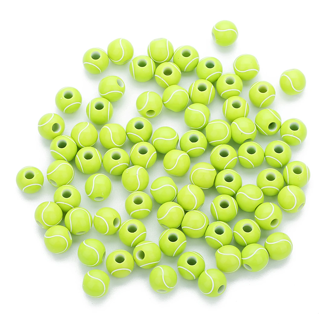 50pcs/lot Green 11mm Acrylic Beads Round Sport Tennis Ball Spacer Beads 4mm hole Fit For Bracelet Necklace Diy Jewelry Making