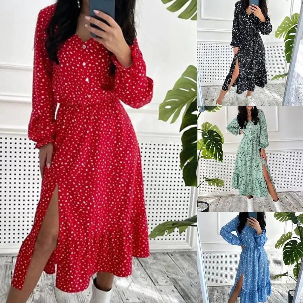 Soft  Gorgeous Casual Lantern Sleeve Long Dress Split Spring Dress Sexy   for Going Out