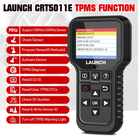 LAUNCH X431 CRT5011E TPMS Диажетический инструмент давления в шинах 315 МГц 433 МГц Программация датчика Обучение Чтение Сканер OBD2