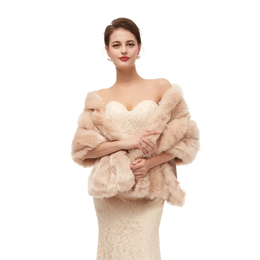 JaneVini 2020 eleganckie zimowe płaszcze ślubne dla narzeczonych Faux Fur Cape ciepłe kobiety szal Wrap płaszcz Wedding Party Bolero akcesoria