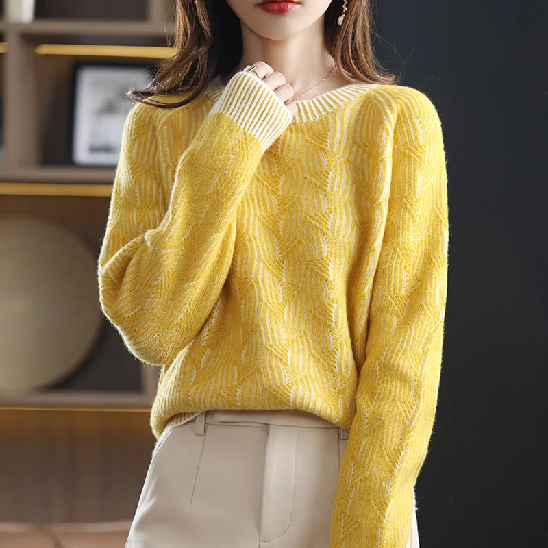 Winter New 100% Wool Sweater Women Keep Warm  thickened O-Neck Pullovers 100% Wool Sweater Fashion Tops