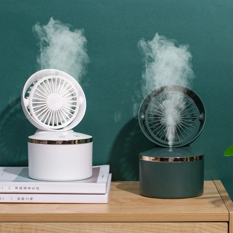 Ventilador de nebulización de 3 velocidades con humidificador, ventilador de escritorio de 2000mAh, recargable por USB, aire acondicionado para el hogar, oficina, habitación al aire libre
