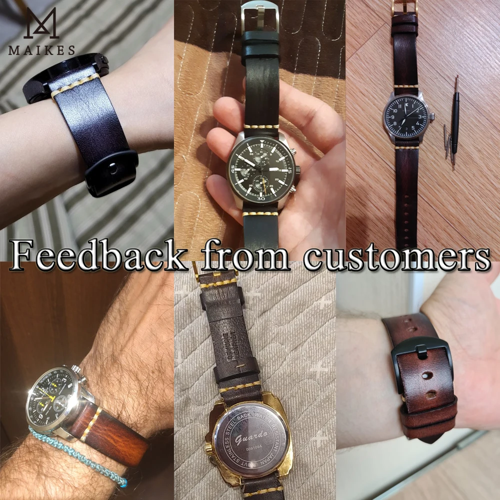 Maikes pulseira de couro genuíno, pulseira de relógio Galaxy, tissote timex omega pulseiras de pulso, 18mm, 20mm, 22mm, 24mm