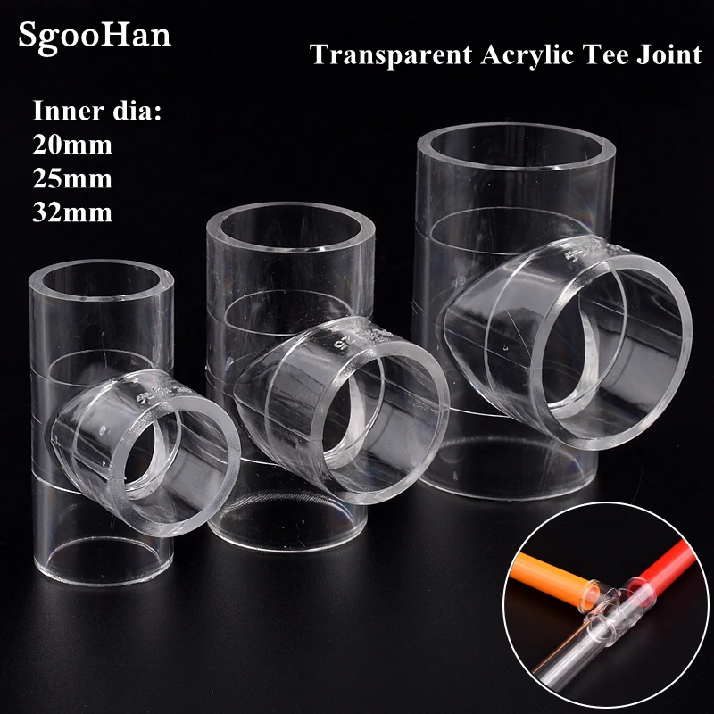 2pcs 20~50mm Clear Plexiglass Acrylic Pipe Elbow Straight Connector Aquarium Fish Tank DIY PMMA Water Supply Tube Tee Joint