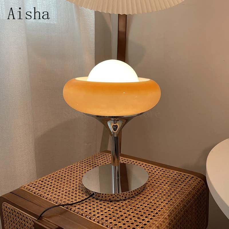 

Modern Design Space Age Table Lamp Modern Medieval Times Vintage Desk Lights for Bedroom Bedside Lamp Yolk Glass E27 Table Light