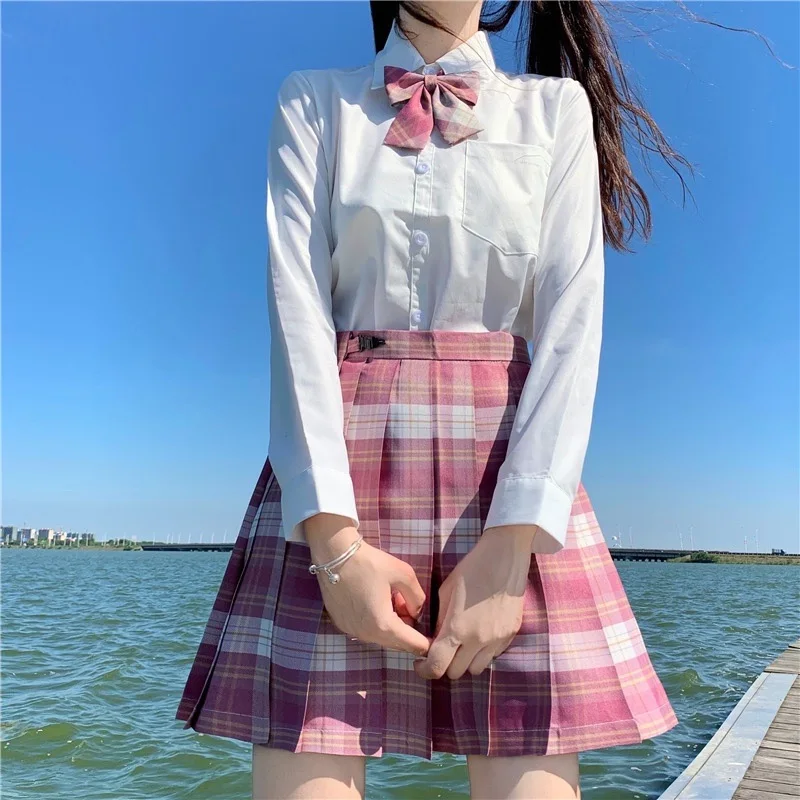 Uniforme scolaire japonais, uniformes Jk roses à manches longues, jupes plissées, chemise blanche, Anime Cosplay, Seifuku pour lycéennes