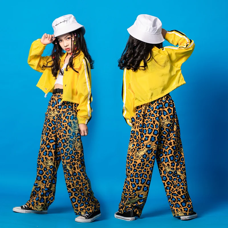 

Kids Carnival Hip Hop Dancing Outfits Leopard Pint Oversized Shirt Tank Top Wide Leg pants Girls Jazz Dance Wear Costume Clothe