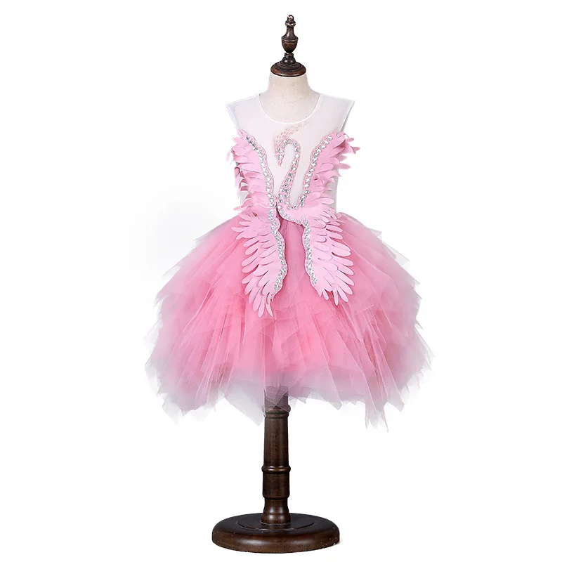 Girls Flamingos Dress For Kids Wedding Evening Children Princess Party Pageant Long Gown Girls Teenagers Dresses Formal Clothes