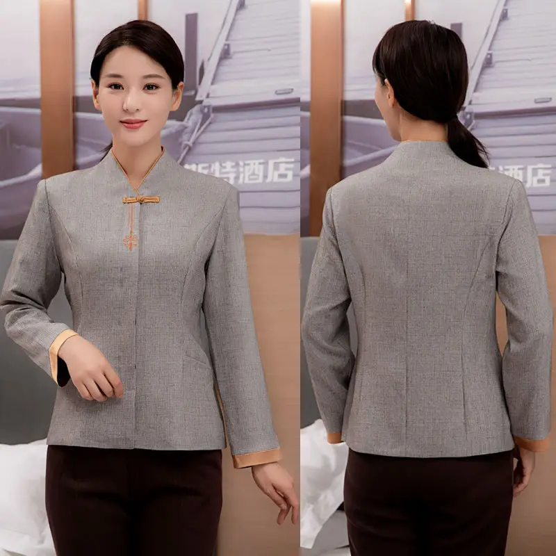 2023 Autumn and Winter Hotel Wpmen Cleaners Uniform Shopping Mall Working Long Sleeve Blouse Housekeeping Cleaners Workwear