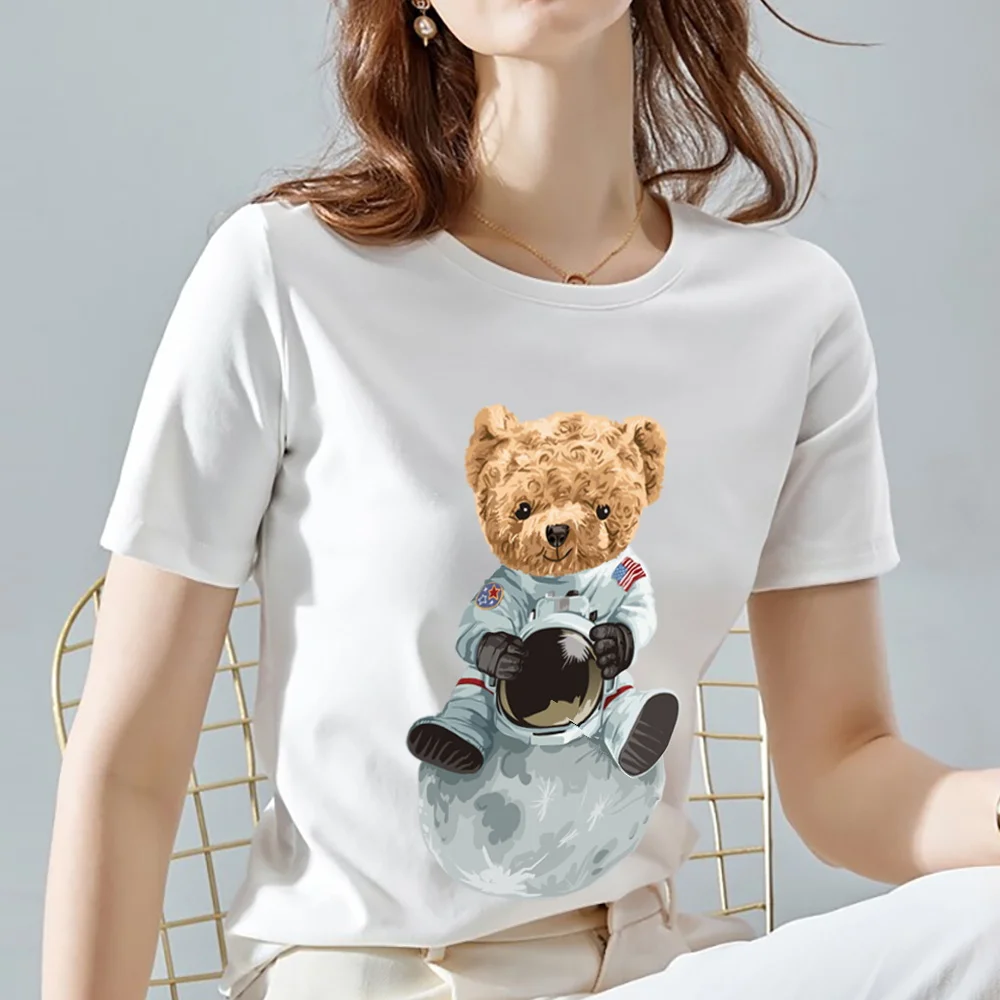 Women's Summer Trend T-shirt 3D Cool Teddy Bear Graphic Series T-shirt for Ladies Print Mature Ladies Soft Short-sleeved Top