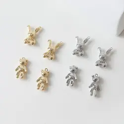 4PCS 14k 골드 도금 토끼 곰 펜던트 황동 목걸이 쥬얼리에 대한 매력 DIY 팔찌 손으로 만든 액세서리 만들기