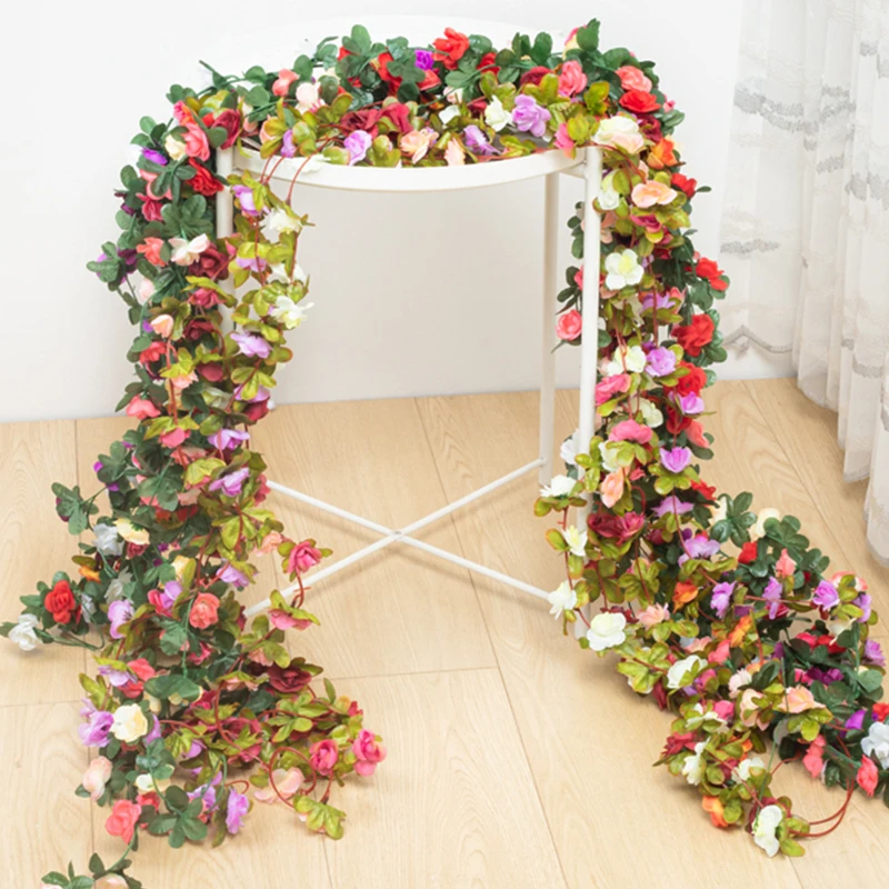 2.5M Spring Autumn Artificial Rose Flowers Garland Christmas Wedding Home Room Decoration Garden Arch DIY Wall Fake Plant Vines