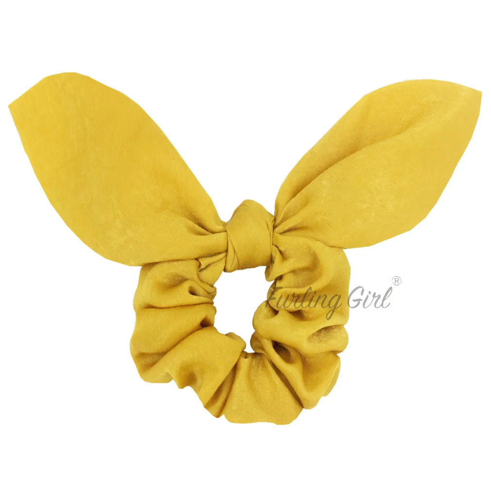 Furling Girl 1PC Silky Bunny Ears Elastic Hair Bands Rabbit Ears Bowknot Solid Colors Hair Scrunchies Women Hair Accessories