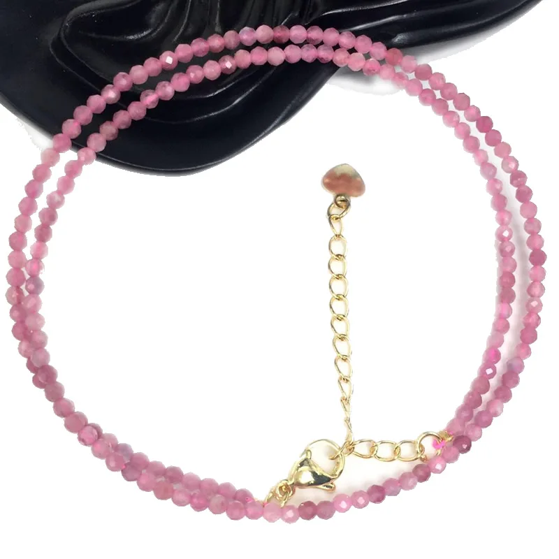 Natürliche Stein Perlen Halsketten 2MM Kleine Größe Facettierte Runde Quarts Turmalin Mini Perlen Halsketten Für Frauen Schmuck Geschenke – Detail 14