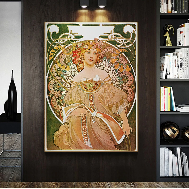 

Alphonse Mucha Canvas Art Posters and Prints Art Vintage Woman Canvas Paintings on The Wall Art Pictures for Living Room