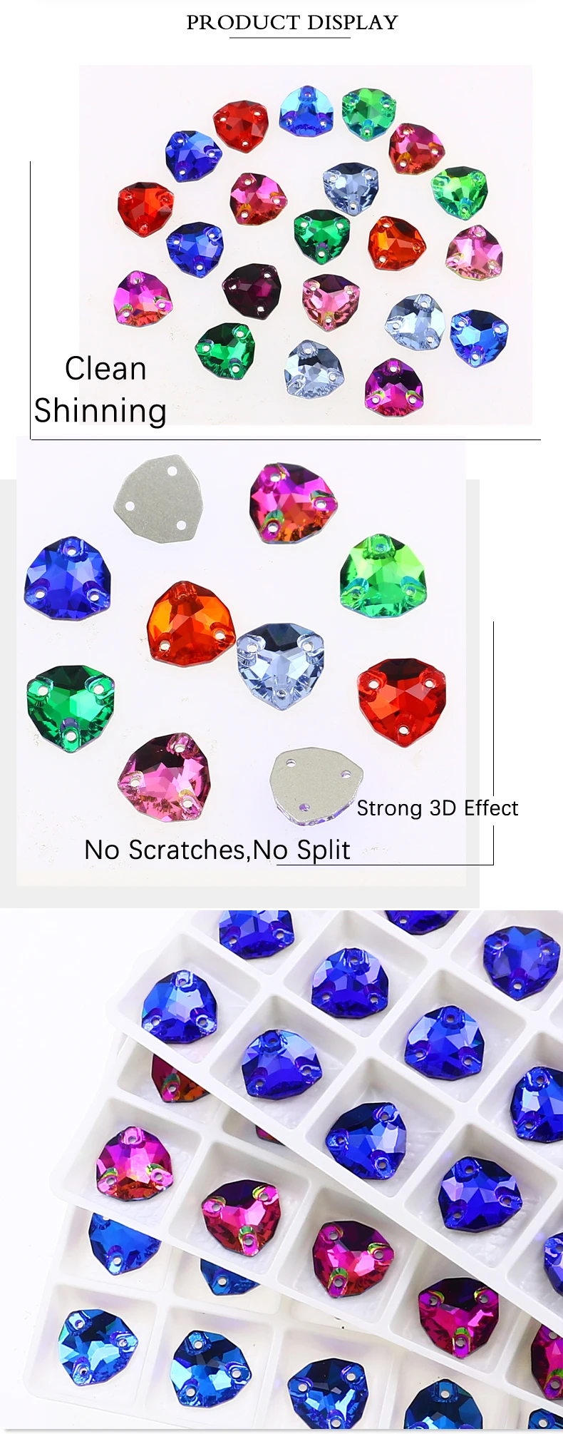 Crystal Rhinestones Fat Triangle All Color Sew On Stones Glass High Quality Flatback Sewing Rhinestone For Clothes Dress Shoes