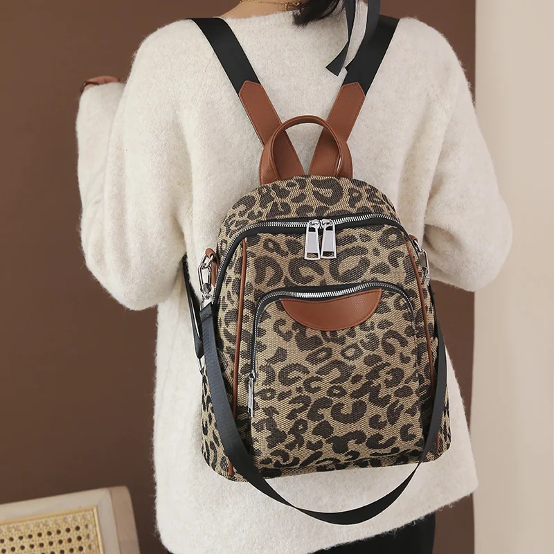 Zaino da donna di design Zaino da scuola vintage leopardato per adolescenti Borsa a tracolla femminile zaino multifunzionale per ragazze