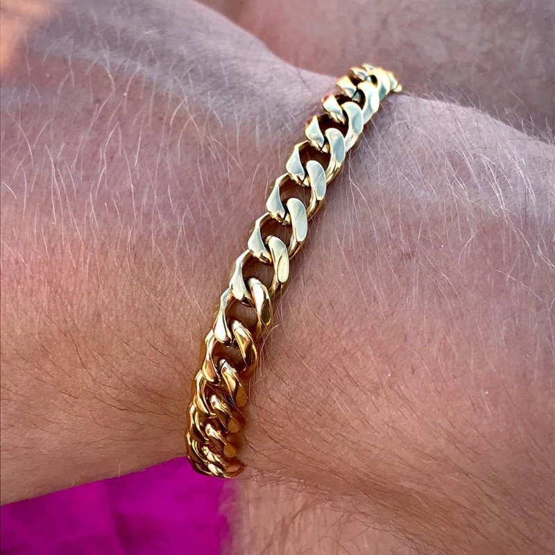 Pulsera de cadena cubana para hombre y mujer, brazalete clásico de acero inoxidable de 3/5/7mm de ancho, regalo de joyería