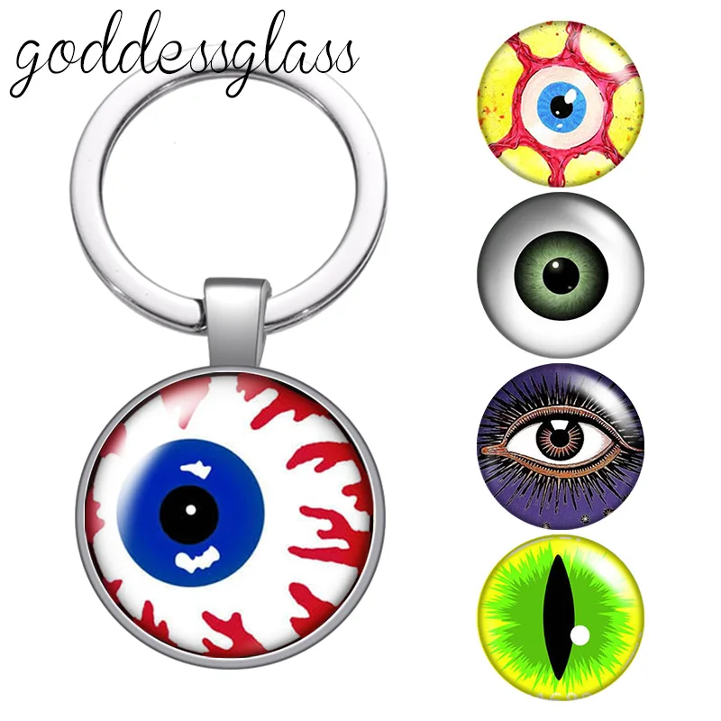 Dragon eye pepple eye pupil New style Round glass cabochon keychain Bag Car key chain Ring Holder Charms keychains for Gifts