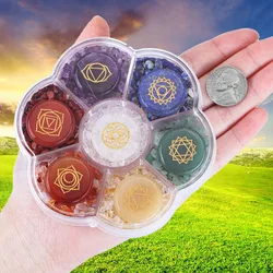 7 Chakra Crystal Stones Natural Reiki Healing Crystals Gemstones Engraved Symbol Tumbled Polished Stone Kit Meditation Therapy