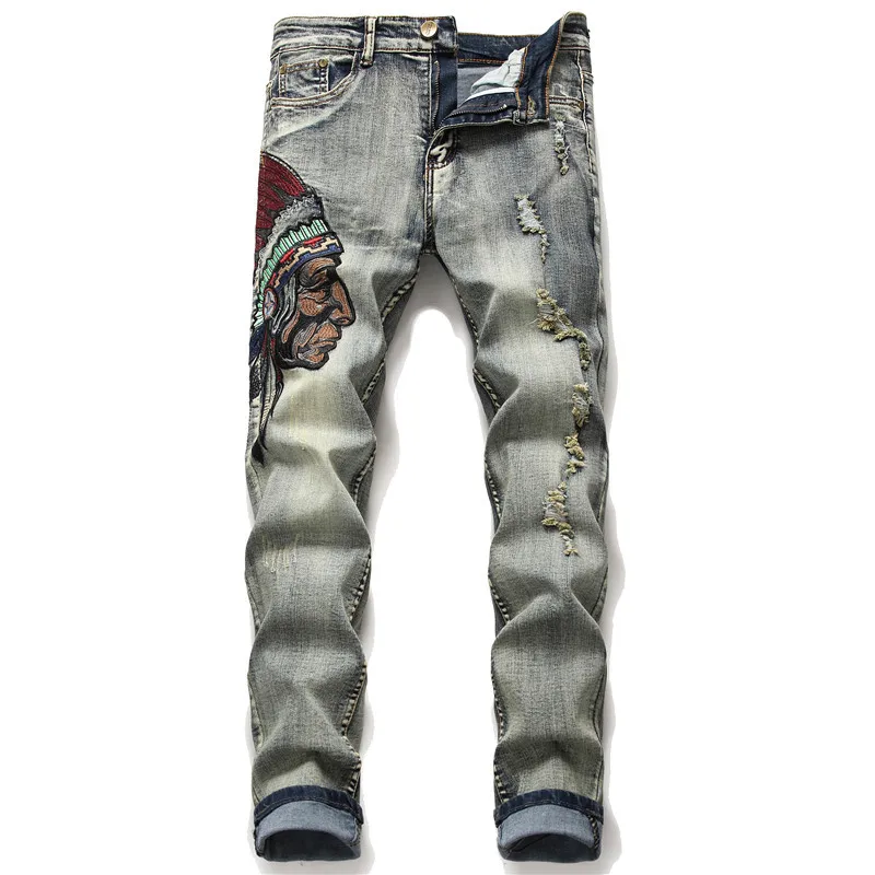 

High Quality New Men's Ripped Destroyed Casual Slim Fit Jeans Fashion Streetwear Holes Hiphop Trousers Cotton Beggar Denim Pants