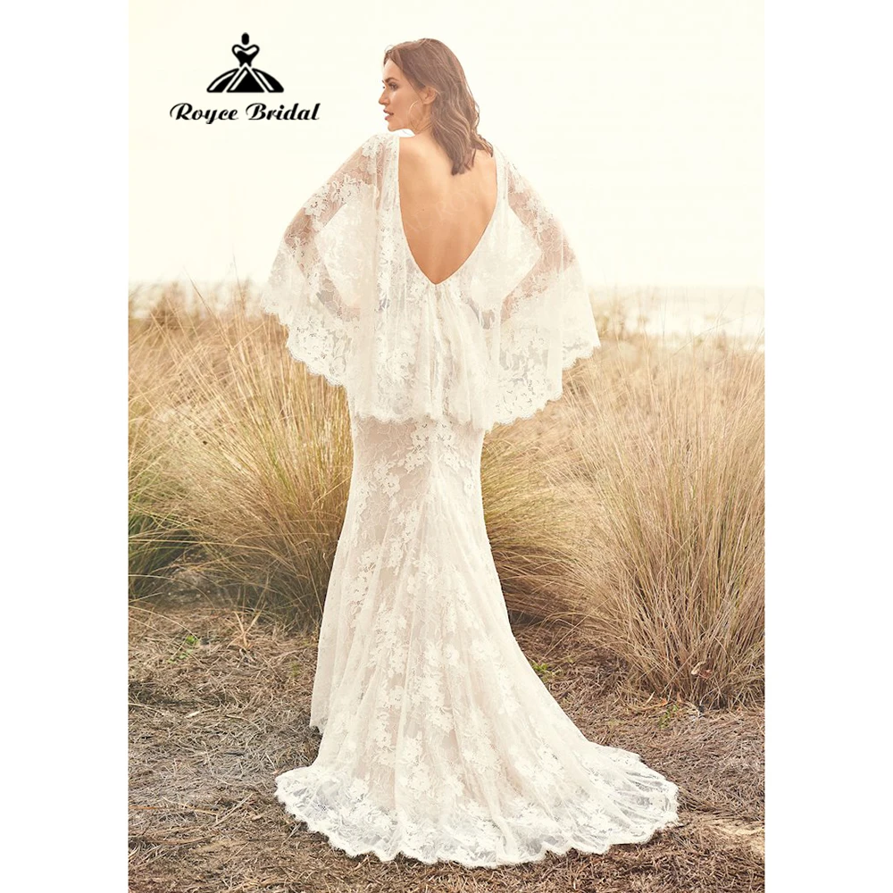 Vestidos de novia de sirena con mangas de murciélago, ropa de boda bohemia de encaje, Sexy, con cuello en V, gran oferta