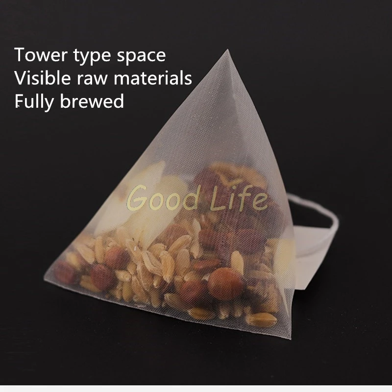 50pcs 5.8*7cm /Nylon three-dimensional Empty tea bag  with string DIY Diagonal sealing forms the triangle Check  video