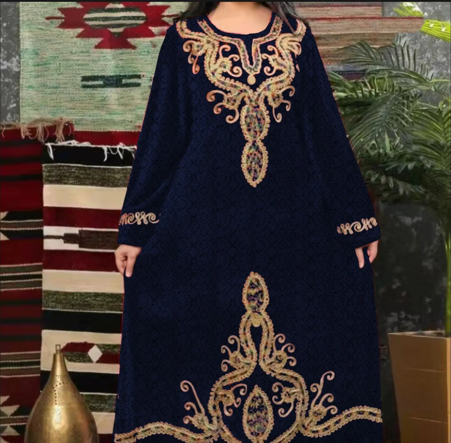 

African Clothes Women 2021 African Women Long Sleeve O-neck Solid Color Long Dress Maxi Dress African Dresses for Women