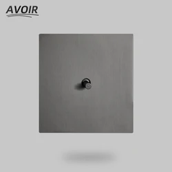 Avoir Wall Light Switch Retro Toggle Switch Gray Stainless Steel Panel Socket With USB EU French Plugs 1 2 3 4 Gang 2 Way Dimmer