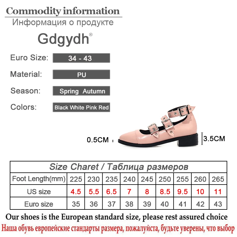 Gdgydh Punk Style czarne skórzane gotyckie buty damskie dorosłe Mary Janes duże rozmiary kwadratowe czółenka obuwie damskie pasek z klamrą