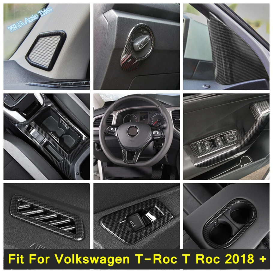 

Car Reading Lamps / Water Cup Holder / Window Lift Cover For Volkswagen T-Roc 2018 -2021 ABS Carbon Fiber Interior Accessories