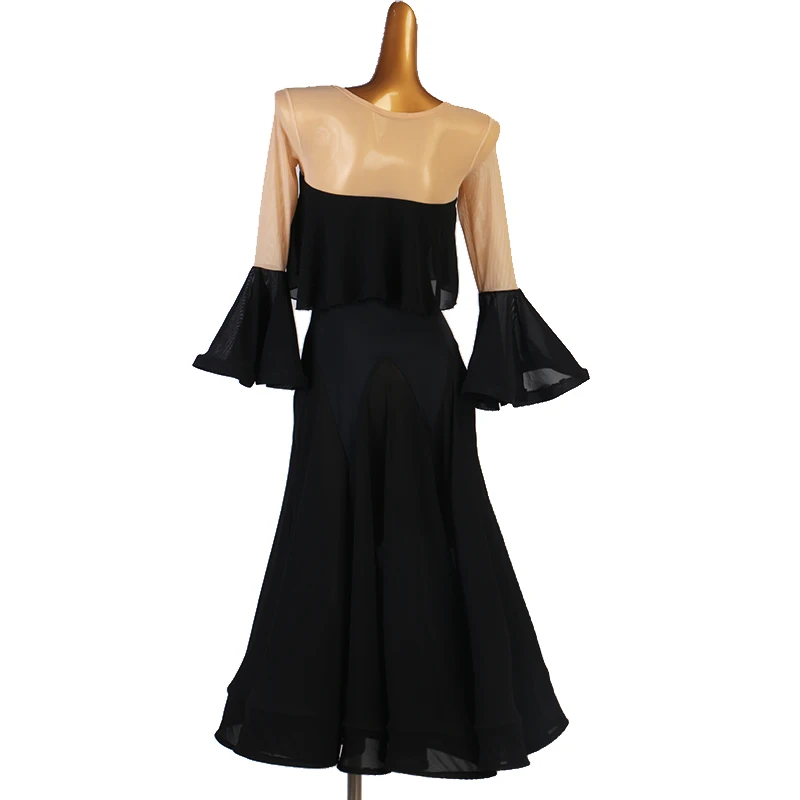 Vestido de dança padrão valsa para dança suave, vestido vermelho preto flare de dança padrão para competição de dança de salão