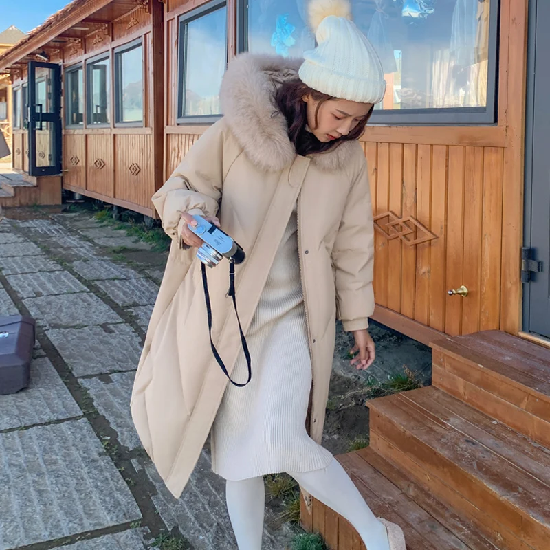 New long winter jacket women's warm hooded down padded jacket coat coat Korean version of loose big fur collar winter parka coat