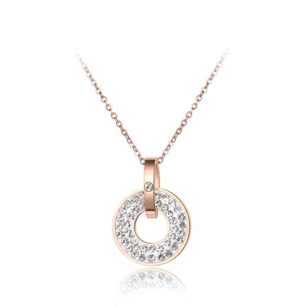 Lokaer 316L Stainless Steel Black & White Crystals Pendant Round Shape Rose Gold Color Necklaces For Women Free Shipping N18072