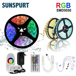 Tira de luces LED de 5M-20M, SMD2835 5050, DC12V, RGB / RGBW/RGBWW, cinta de luz Flexible, juego de tiras LED de Color RGB + Control Remoto + adaptador de corriente