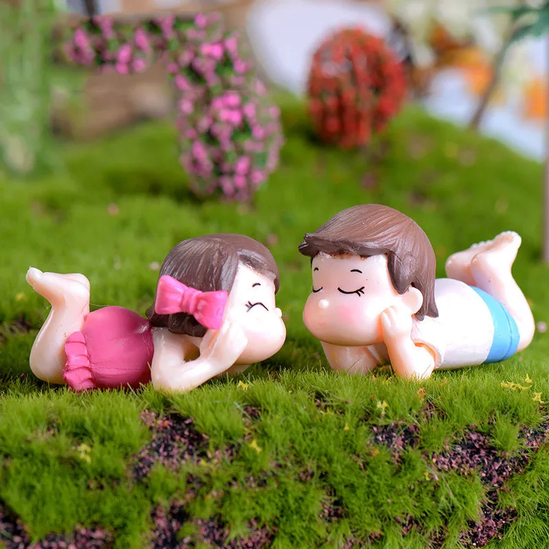1set Mini Stool Couples Dolls Figurine Fairy Garden Miniatures Decor Dollhouse/Terrarium Figures Figurine DIY Micro Decor