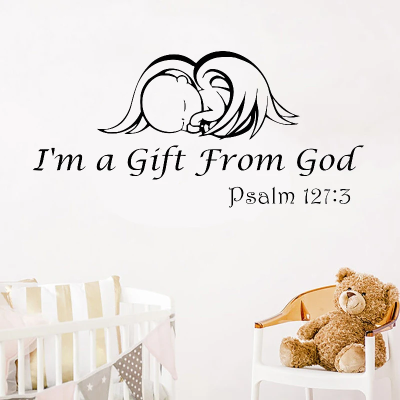 Kids Room Wall Decals Quotes Vinyl Psalm 127:3 I'm a Gift From God Nursery Wall Sticker Home Decor Baby Kids Room Decor X200