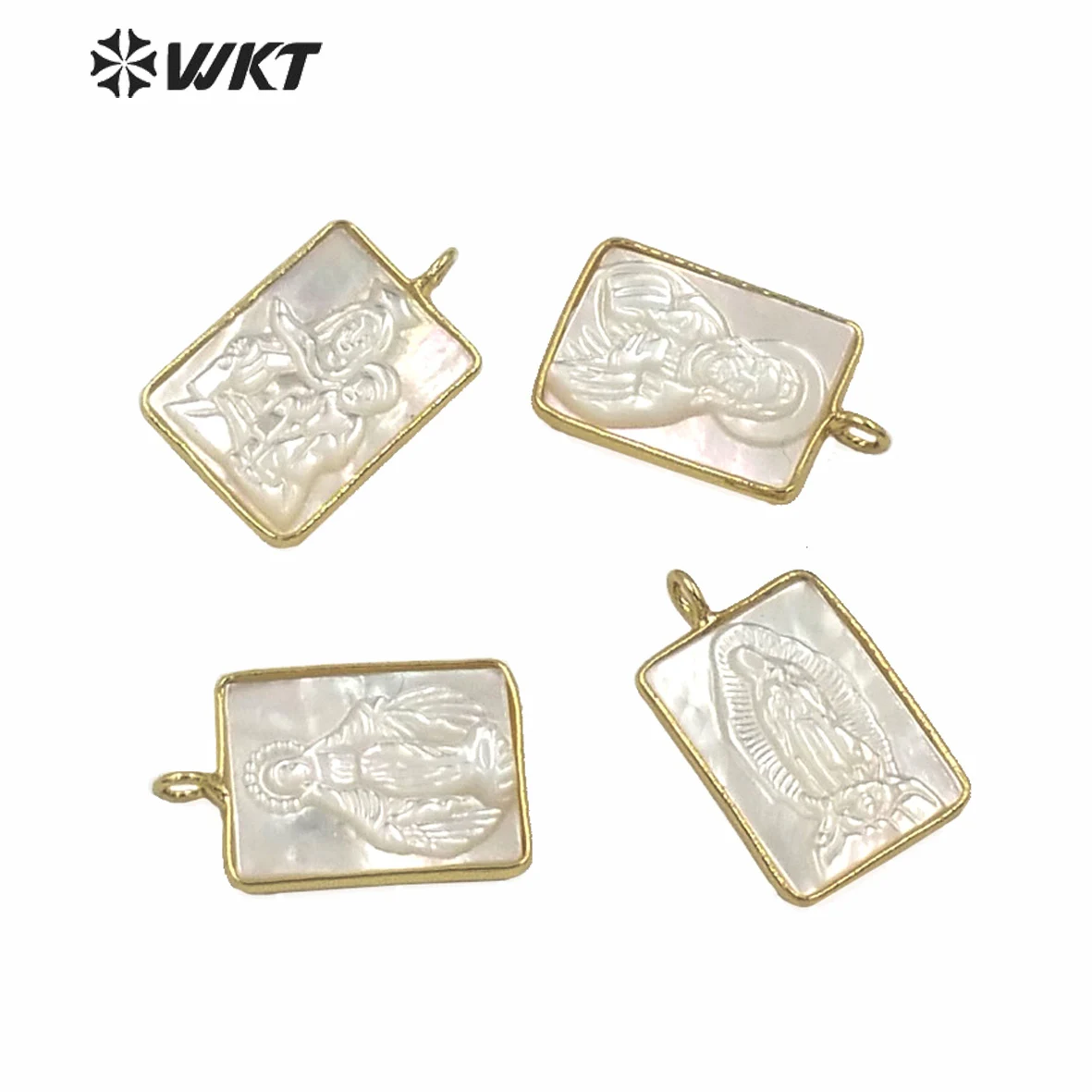 

WT-JP234 Amazing Rectangle Gold Color Bezel Medal Mother Of God Pendant Shinning Mop Shell Virgin Mary Jewelry Pendant