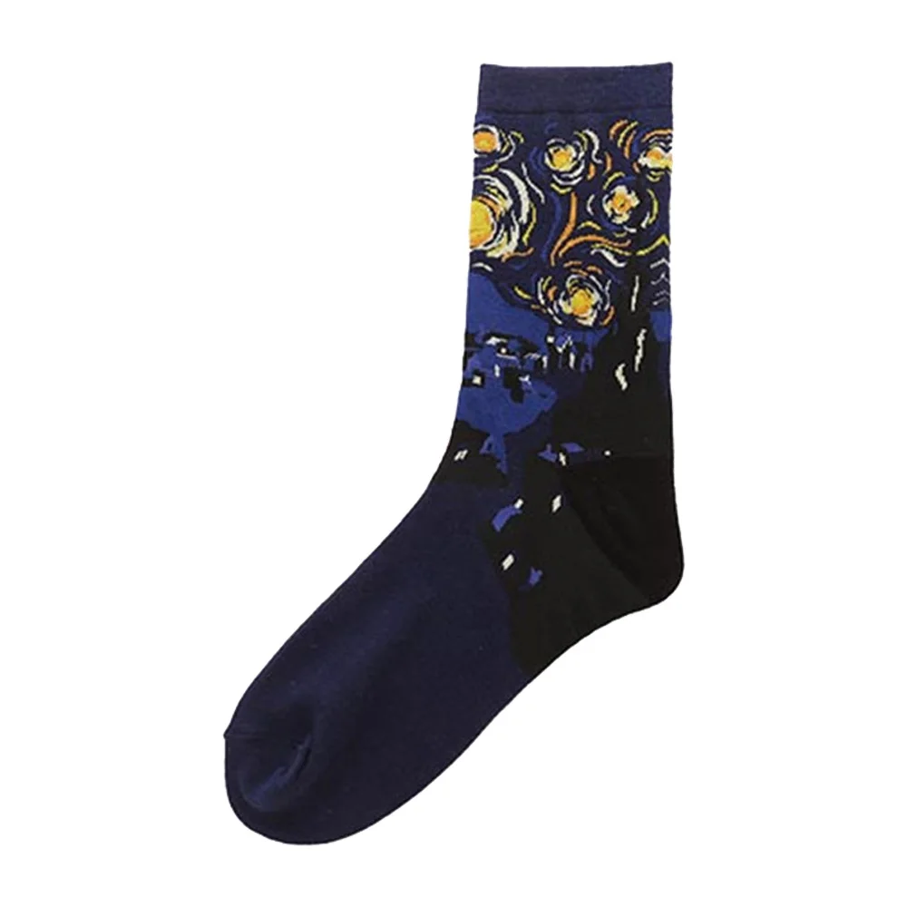 Calcetines de algodón para hombre, medias de Arte de pintura al óleo abstracta Retro, grito moderno, noche estrellada de Van Gogh, calcetín de