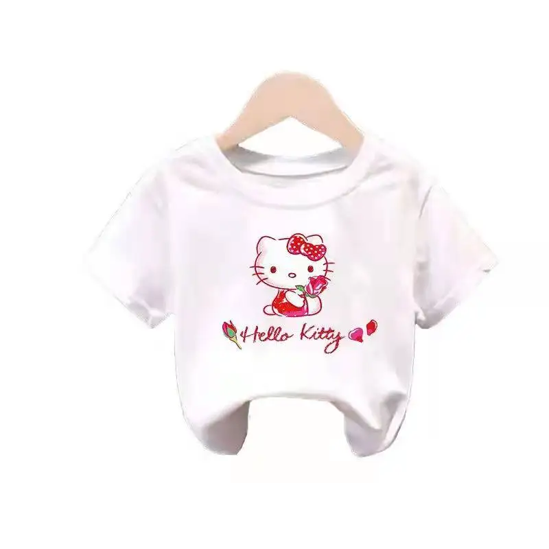 

Hello Kitty Summer New Children's Clothing Cartoon Printing Girl Top Cotton Breathable Half-sleeved Baby Short-sleeved T-shirt