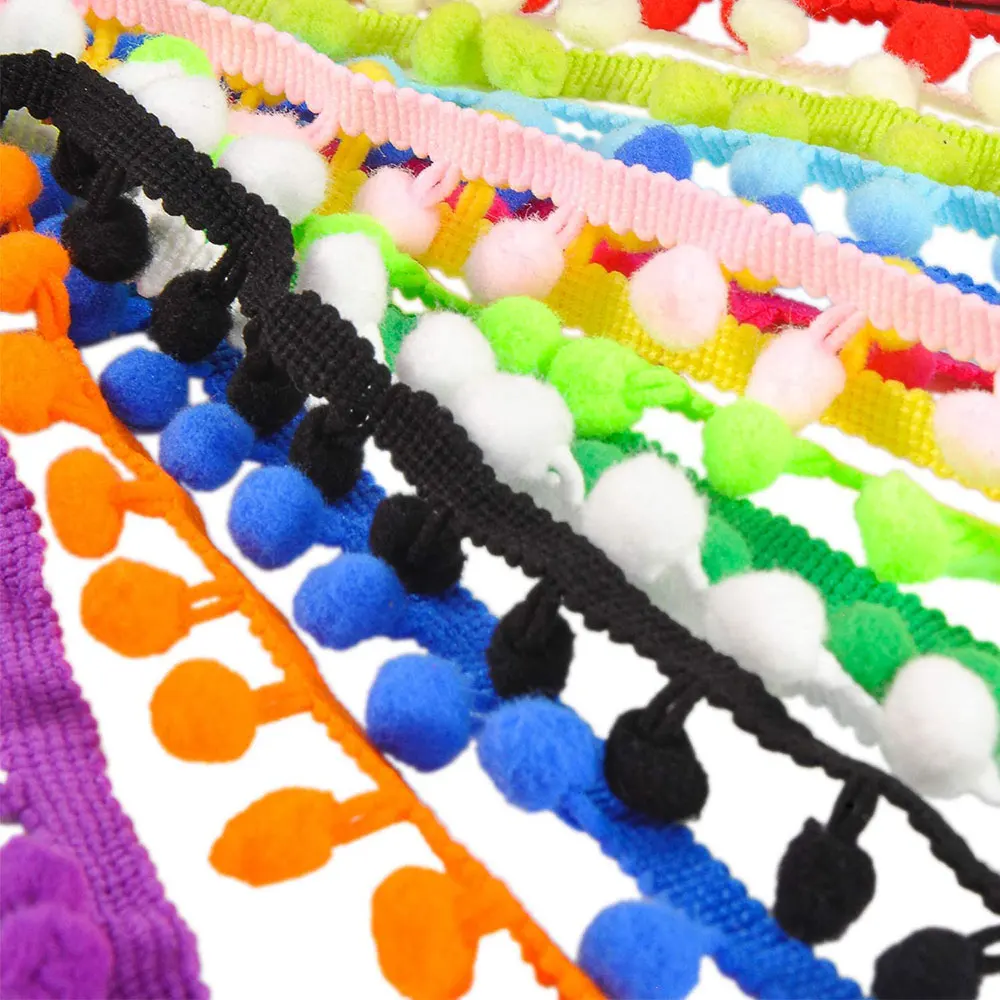 18-20Yards Pom Pom Trim Lace Pom Poms Ball Fringe Trim Ribbon Embroidered Lace Kintted Fabric DIY Craft Sewing Cloth Accessories