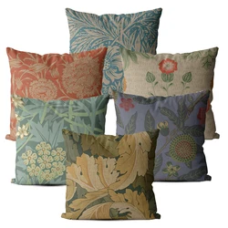 Bohemian Square Linen Cushion Cover, Vintage Flowers, Plants, Home Pillow Covers, Decorative, 40*40, 45*45