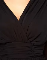 Plus Size Long Lantern Sleeve Chiffon Party Dress Women Sexy V-neck Spring Knee Length Black Elegant Fashion A-line Wrap Dress - Image 4
