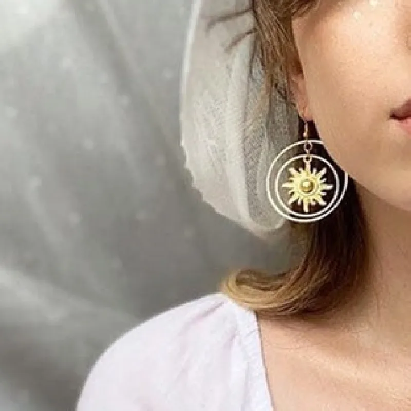 بوهو الذهب اللون الشمس أقراط السماوية مجوهرات الساحر استرخى الشرير موضة الشمس إلهة بيان هدية ل الساحرة النساء هدية