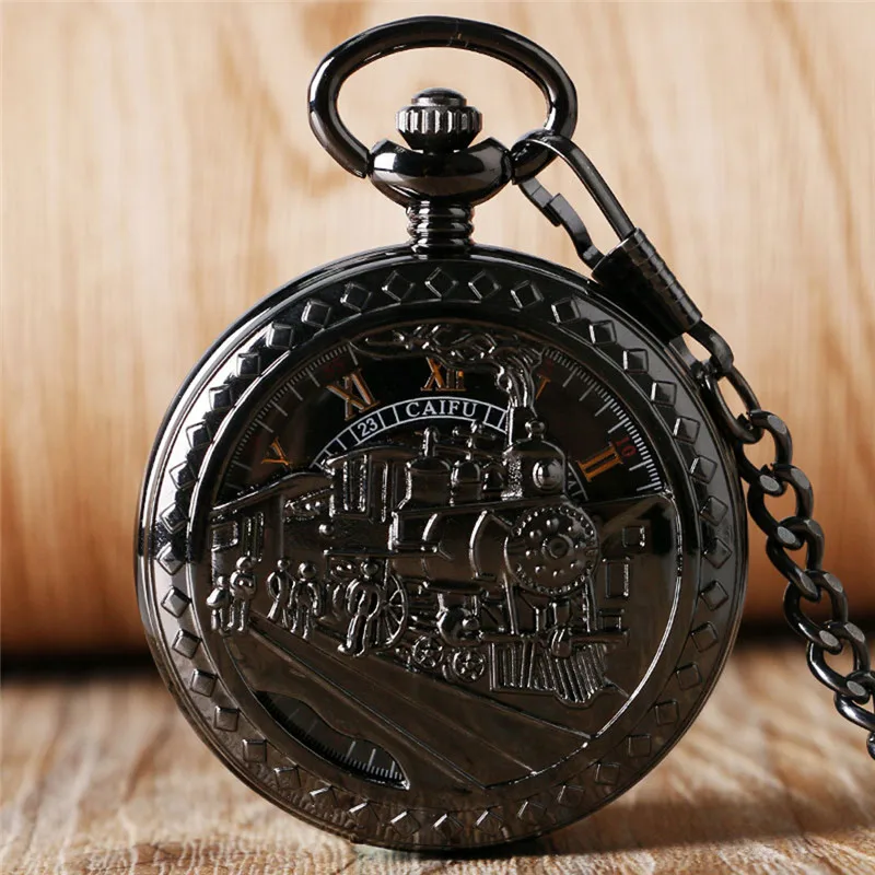 Reloj de bolsillo mecánico de cuerda manual para hombres y mujeres, locomotora, reloj de esqueleto de tren hueco, colgante, cadena FOB, regalo de moda antigua