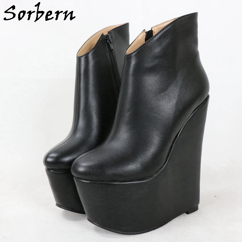 Sorbern Black Matt Ankle Boots Women Wedges Platform Shoes High Heels Winter Style Booties Ladies Small Size 36 Custom Colors