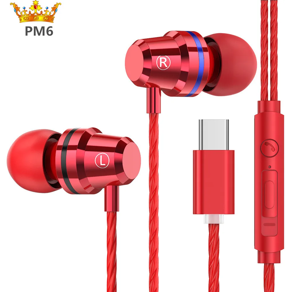 M6 In-ear Type-c Headphones Super Bass Stereo Earphone with adjust volume Microphone for Xiaomi 6 note3 Mobile Phone Headset