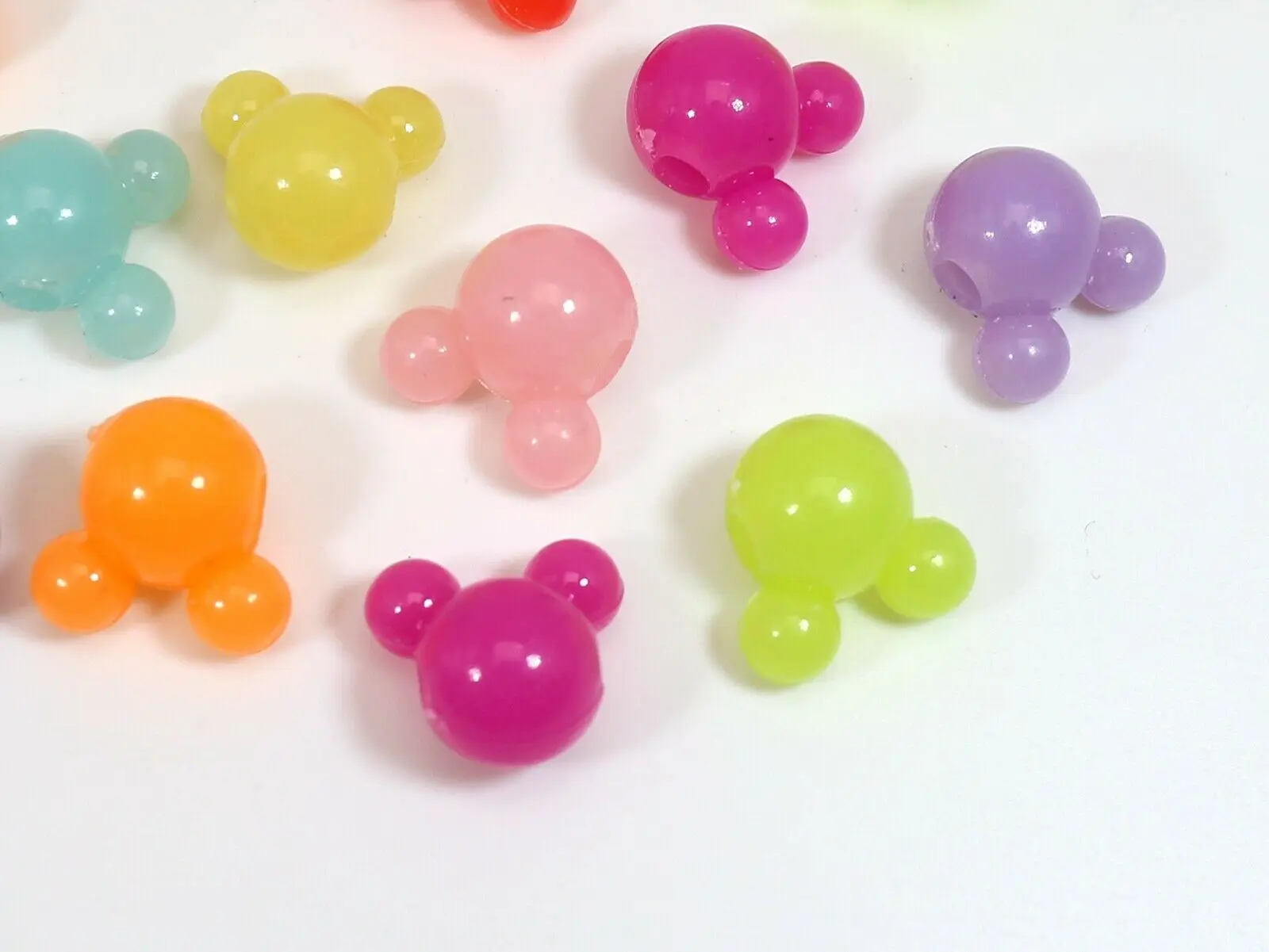 150pcs Mixed Color Various Style Acrylic Mouse Face Beads 12mm Jewelry Making