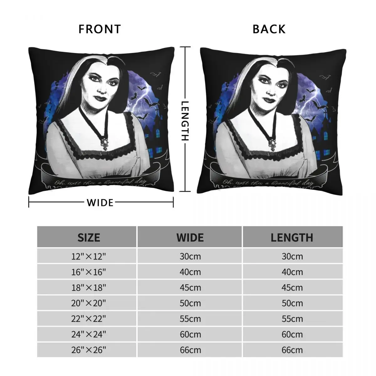 Goth Queens Lily Munster Square Pillowcase Polyester Linen Velvet Pattern Zip Decor Bed Cushion Cover 45x45