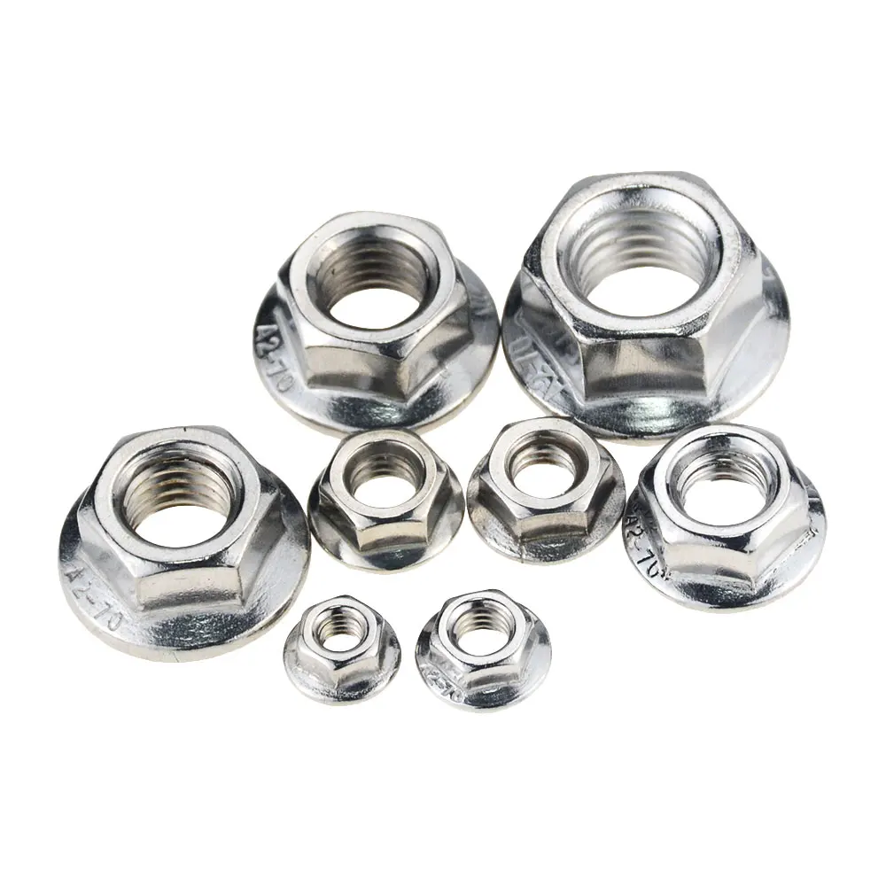 DIN6923 M3 M4 M5 M6 M8 M10 M12 304 Stainless Steel Hexagon Flange Nuts Pinking Slip Locking Lock Nut